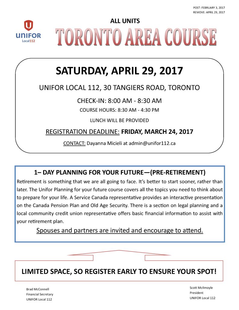 Toronto Area Course April 29, 2017