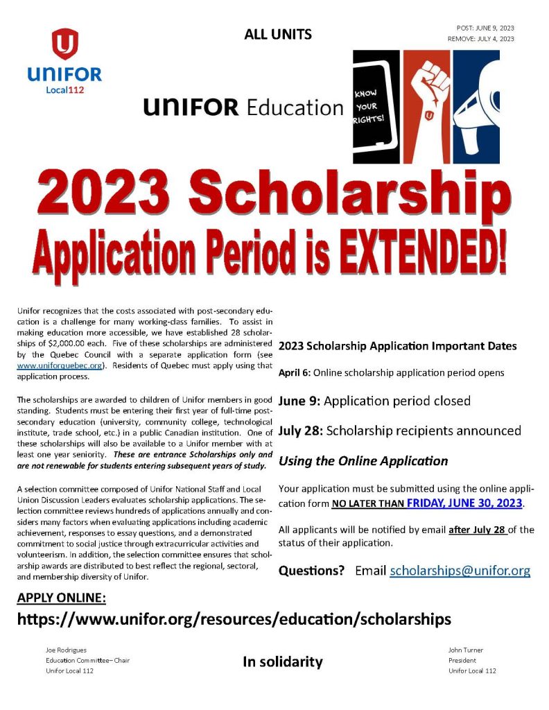 UNIFOR SCHOLARSHIPS DEADLINE EXTENDED