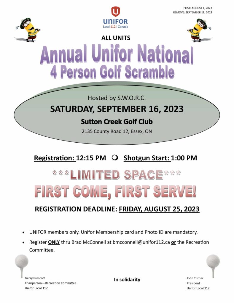 2023 Annual Unifor National 4 Person Golf Scramble