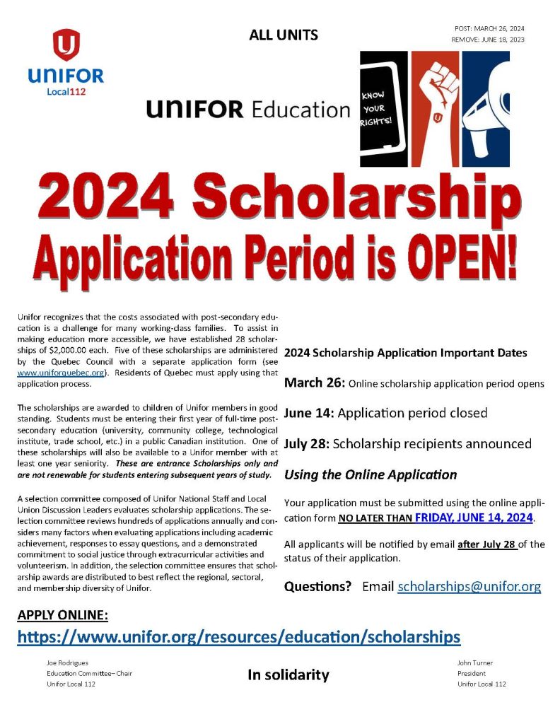 2024 UNIFOR SCHOLARSHIPS