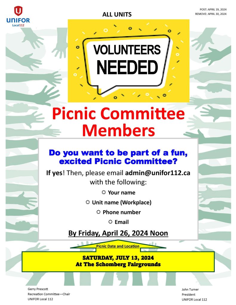 2024 PICNIC COMMITTEE MEMBERS NOTICE