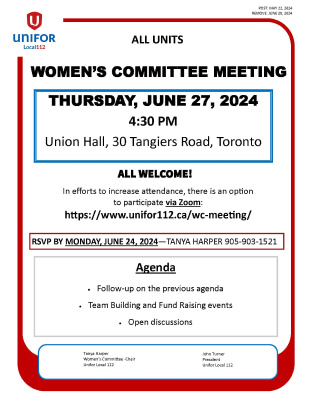 unifor local 112 womens committee meeting