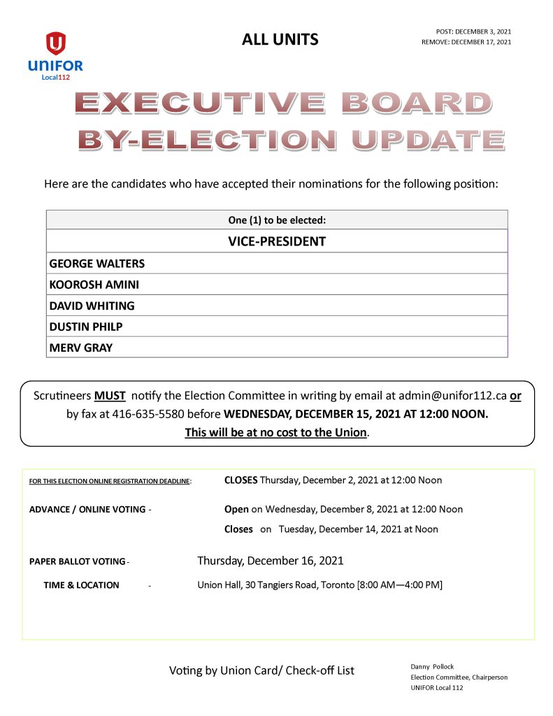 2021 EXECUTIVE BOARD BY ELECTION UPDATE