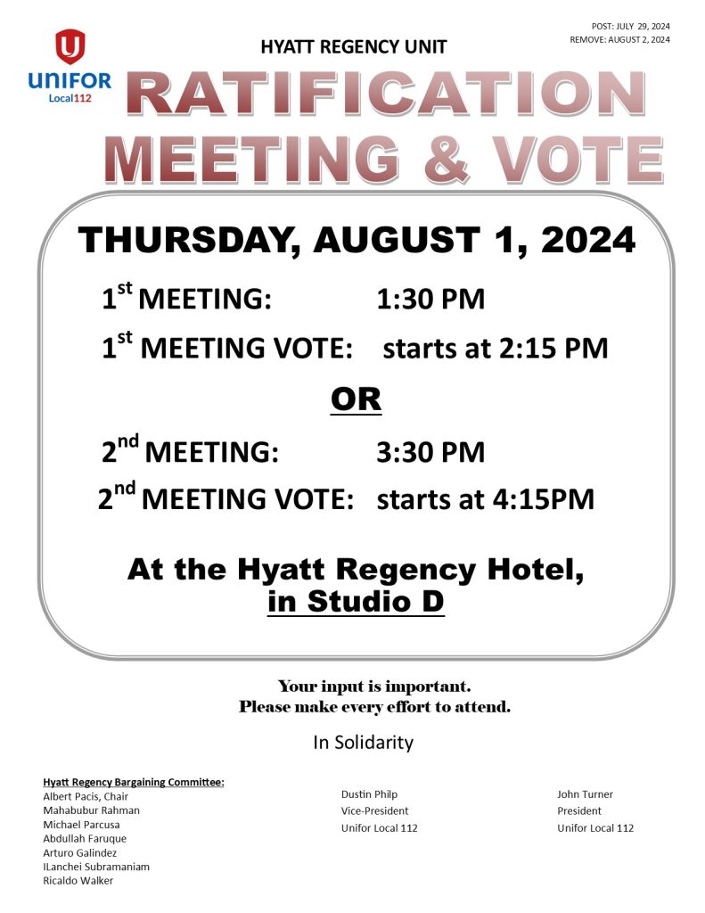 HR RATIFICATION MEETING & VOTE NOTICE AUG 1, 2024