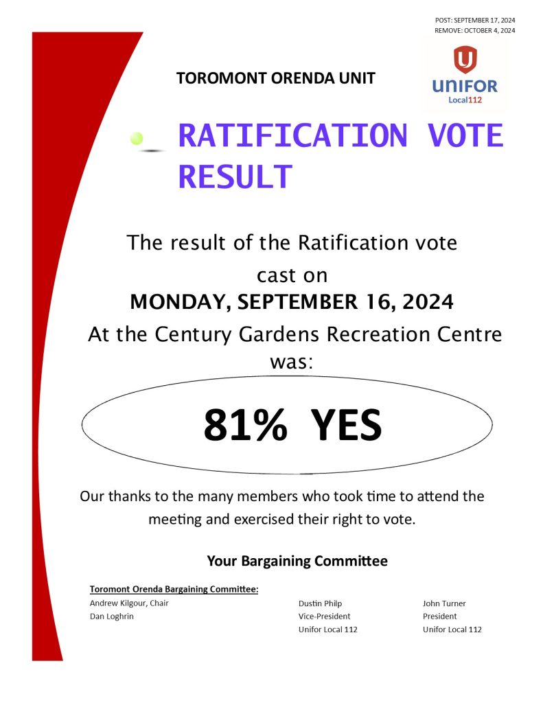 TO RATIFICATION VOTE RESULT SEPTEMBER 17, 2024