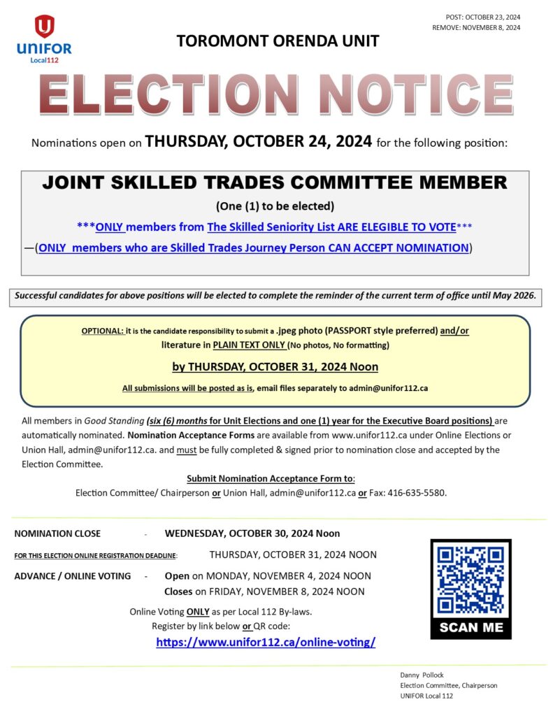 TOR O BY ELECTION NOTICE OCT. 23, 2024