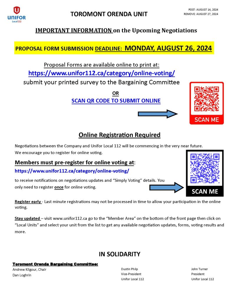 TOR O IMPORTANT INFORMATION about upcoming negotiations