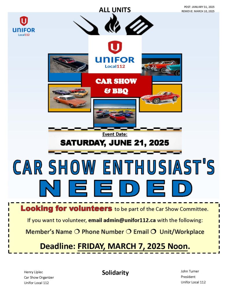 2025 CAR SHOW COMMITTEE MEMBERS NEEDED