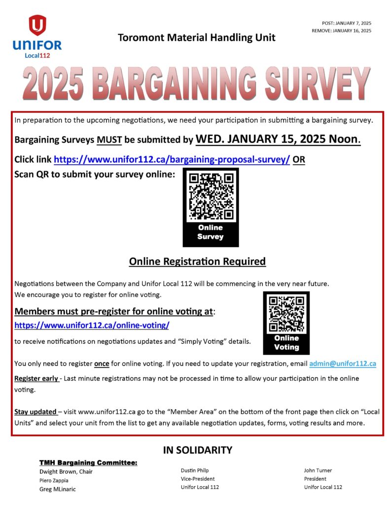 TMH 2024 BARGAINING SURVEY NOTICE JANUARY 7, 2025